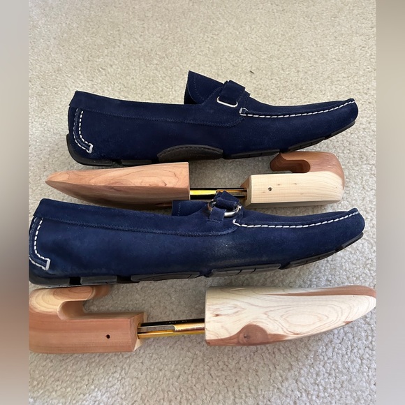 Ferragamo Navy Blue Suede Driver Loafer with Gancini Ornament - Picture 4 of 6